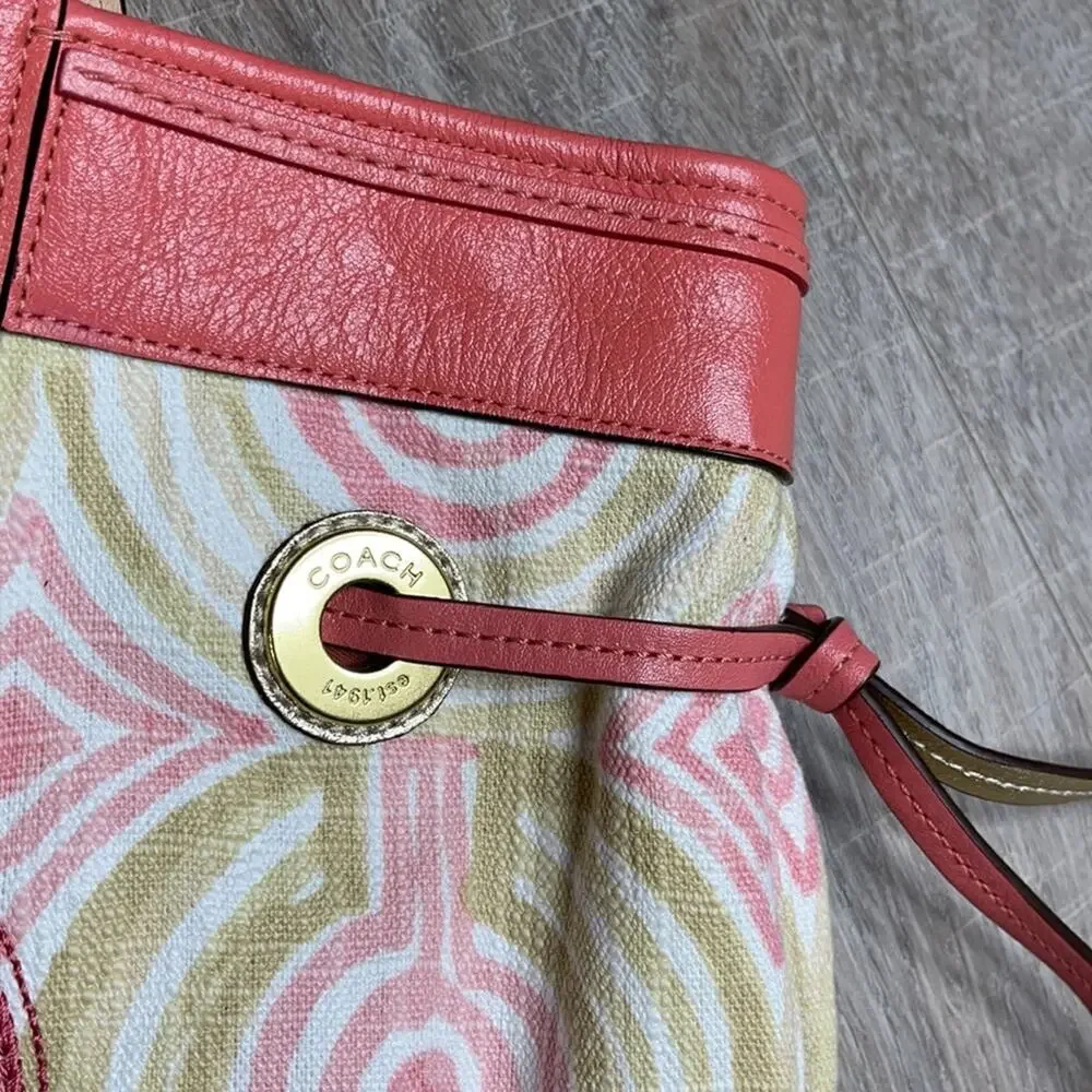 NWT COACH Pink Khaki Multi 17044 Audrey Op Art Leigh Slim Tote